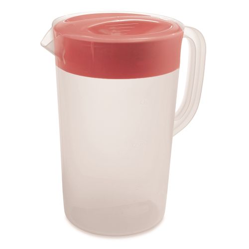 Rubbermaid® Plastic Pitcher with Lid, 2.25 Quarts, Clear/Red